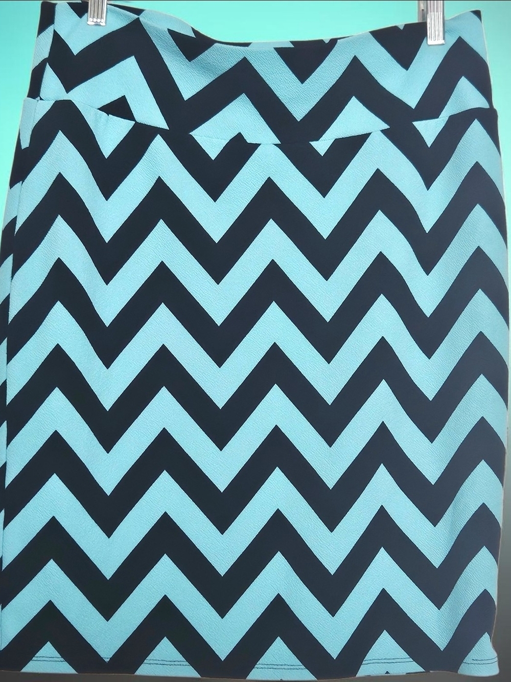 LuLaRoe Black and Light Blue Chevron Pencil Skirt